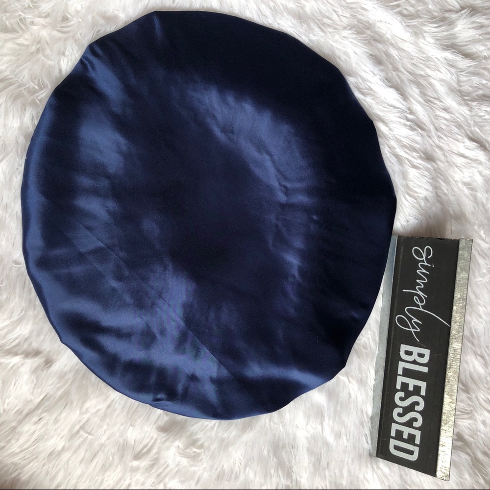 Blue Mulberry Silk Sleep Hair Cap Bonnet Cover - Picture 2 of 5